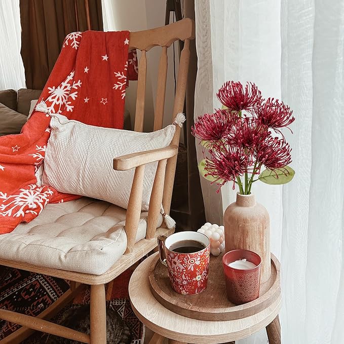 Briful 6PCS Artificial Chrysanthemum Fall Flowers 4'' Faux Pincushion Flower Large Spider Mums Autumn Flowers for Home Décor Centerpiece Wedding Bouquet (Burgundy)