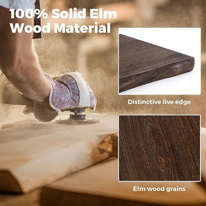 RICHFOCUS Live Edge Elm Floating Shelves - 30" W x 9.3" D Rustic Solid Wood Wall Shelves with Invisible Bracket, Wall-Mounted for Living Room, Bedroom, Kitchen Storage & Display, Set of 2, Walnut