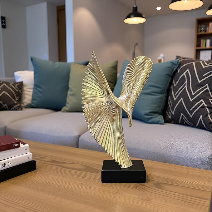 LAIKEARTS Modern Abstract Eagle Decorative Sculpture, Dining Living Room Desk Decor,Geometric Home Decor Statues,Shelf Top Decor Aesthetics, Coffee Tables or Office Shelves（Golden）