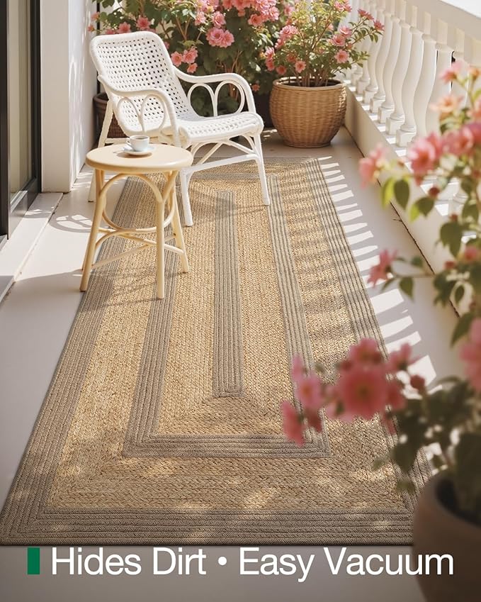 LUMI Jute Runner Rug Non Slip for Hallway, 3'x7' Natural Rustic Carpet No Shedding, Farmhouse Braided Area Mat Indoor High Traffic for Living Room, Entryway, Kitchen, Laundry