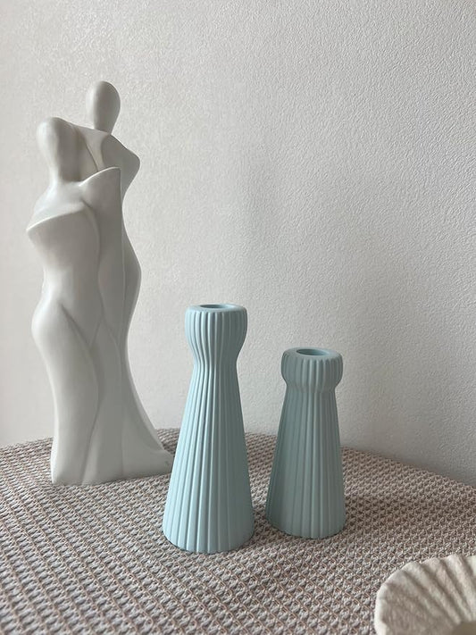 Taper Candle Holders for Candlesticks Ceramic Candle Stick Candle Holder- Set of 2 Decorative Candle Stand for Wedding Decor,Dinner Party and Table Centerpieces,Housewarming Gift Blue