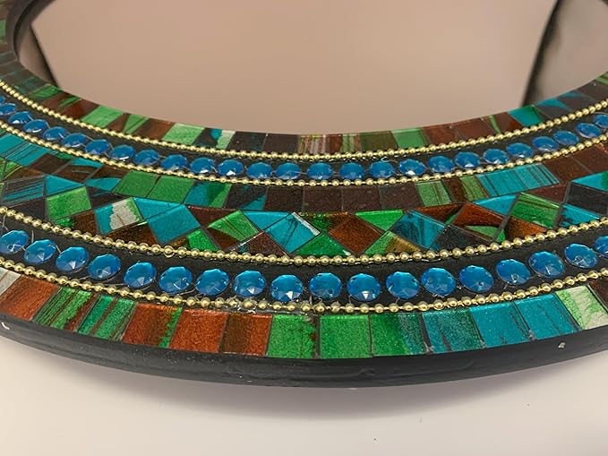 Wall Art Décor – Handcrafted Decorative Wall Mirror, Autumn Green, Deep Blue, and Brown Round Mosaic, 24” Round Mirror for Hallway, Bedroom, Bathroom, Living Room