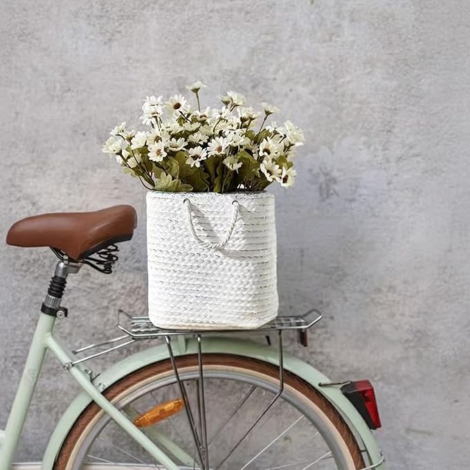 Vaseking Elegant White Petite Vase, 8 inch Ceramic Modern Minimalism Basket Vase with Hanging Rope, Creative Tote Bag Vases for Home Decor, Living Room, Wedding, Bookshelf Decor