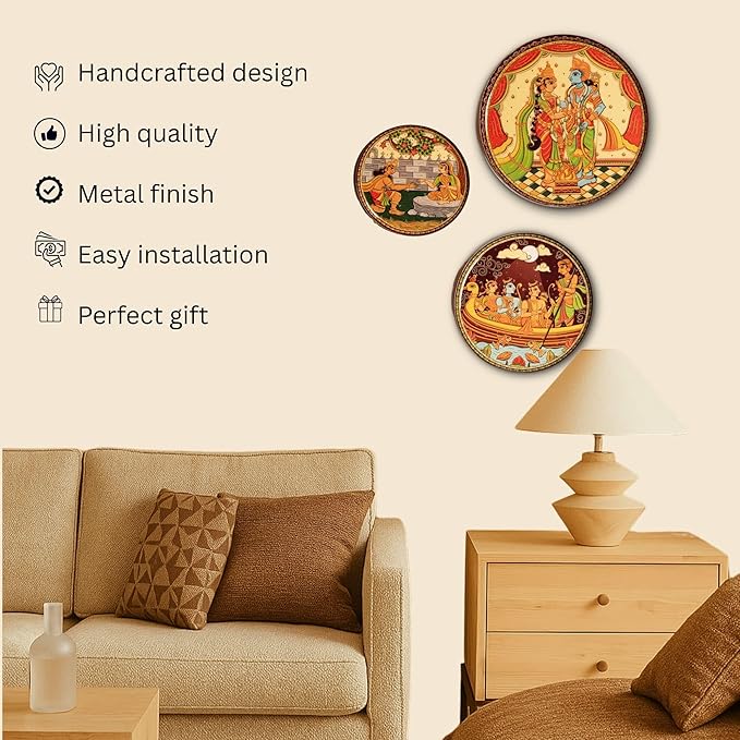 RITUALISTIC Ramayan Wall Plates for Home Decoration & living room | Metal Wall Décor | Devotional Gift | Wall Art | Wall showpiece | Home Décor Christmas Gift Items | Set of 3 plates