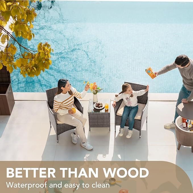 Devoko 3 Pieces Patio Furniture Sets Clearance PE Rattan Wicker Chairs with Table Outdoor Garden Porch Furniture Sets (Light Grey)