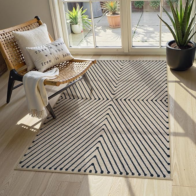 Collive Modern Geometric Easy Jute Outdoor Rug for Porch, 3x5 Washable Entryway Rug Non-Slip Woven Kitchen Carpet, Farmhouse Nautral Indoor Door Mats for Bedroom Backyard Front Decor