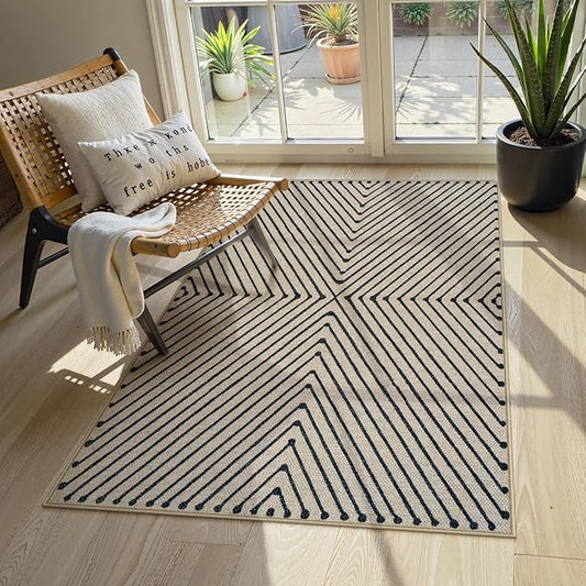 Collive Modern Geometric Easy Jute Outdoor Rug for Porch, 3x5 Washable Entryway Rug Non-Slip Woven Kitchen Carpet, Farmhouse Nautral Indoor Door Mats for Bedroom Backyard Front Decor