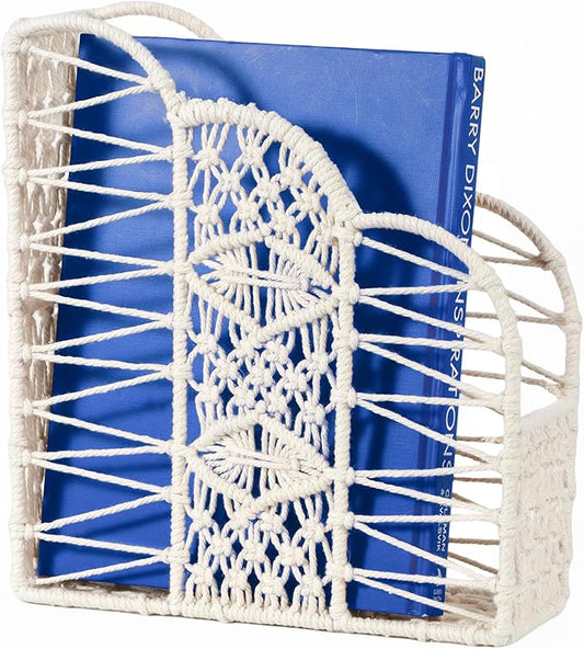 BROWNLILY Macrame Magazine Holder - Unique Handwoven Basket for Books & Home Decor, Exclusive Cotton Rope Weaving Art, Single Piece