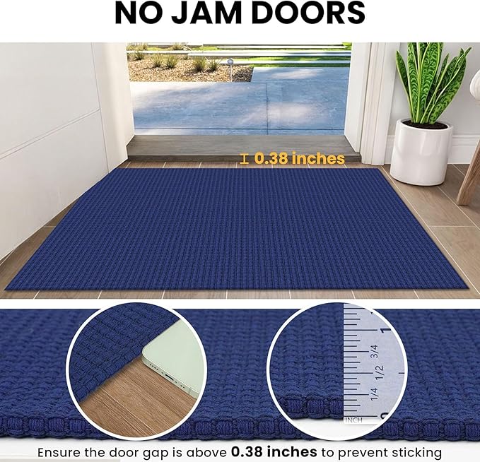 IOHOUZE Washable Area Rug 3x5 Non Slip Woven Rugs for Entryway Rugs Indoor Outdoor Doormat Throw Rug Floor Carpet for Entrance Kitchen Living Room, Royal Blue/Navy