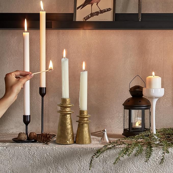 Vintage Brass Handcrafted Iron Taper Candle Holders - Set of 2 Decorative Candle Stands for Weddings, Dining, and Parties