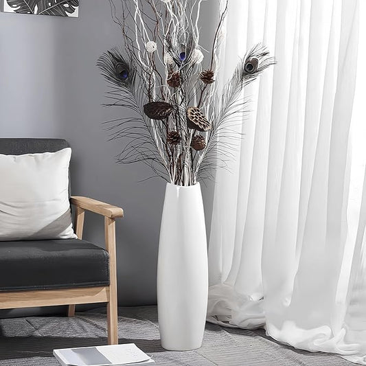 GDSZJLJ Large Ceramic Floor Vase, White 24" Tall Decorative Vase,Modern Home Decor, Office, Living Room, Kitchen, Bedroom Decoration, Housewarming,Wedding, New Year Gift