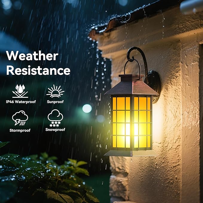 anyperfect 2 Pack 13" Copper Solar Lantern with Flickering Flame Candle | Outdoor Waterproof Hanging Solar Lanterns, Metal & Glass Lights for Garden Decoration, Rustic Gifts for Mom