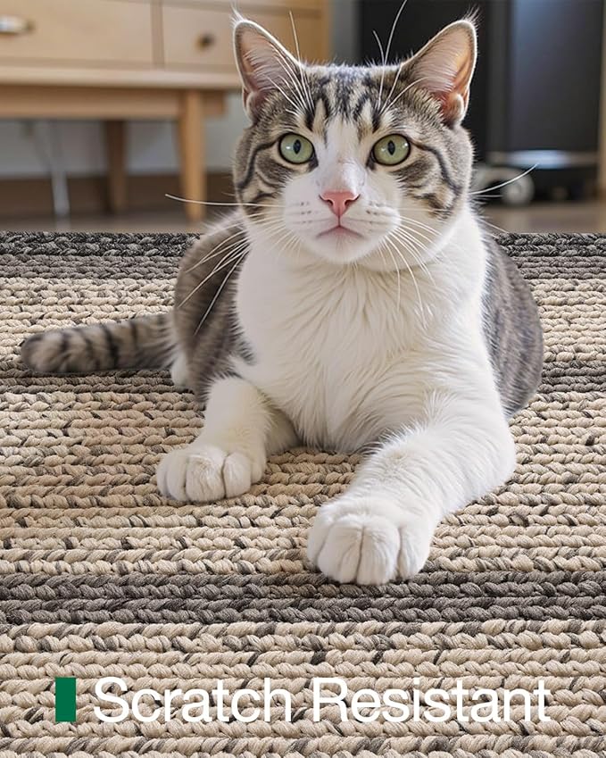 LUMI Runner Rug Non Slip for Hallway, 3'x7' Natural Rustic Carpet No Shedding, Farmhouse Braided Area Mat Indoor High Traffic for Living Room, Entryway, Kitchen, Laundry