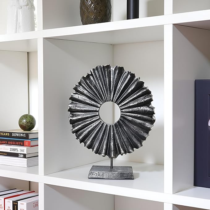 LAIKEARTS Modern Abstract Round Decorative Sculpture, Dining Living Room Desk Decor,Geometric Home Decor Statues,Shelf Top Decor Aesthetics, Coffee Tables or Office Shelves（Bronze Colored）