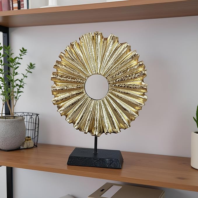 LAIKEARTS Modern Abstract Round Decorative Sculpture, Dining Living Room Desk Decor,Geometric Home Decor Statues,Shelf Top Decor Aesthetics, Coffee Tables or Office Shelves（Golden）