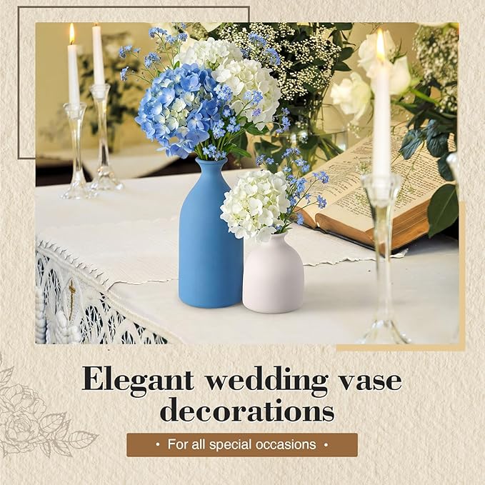 Dandat Ceramic Vase Set of 4, Modern Decorative Ceramic Vases Rustic Pottery Centerpiece Table Decor for Farmhouse Bouquet Pampas Grass Dried Fresh Flowers, Living Room, Kitchen, Bedroom(Blue)