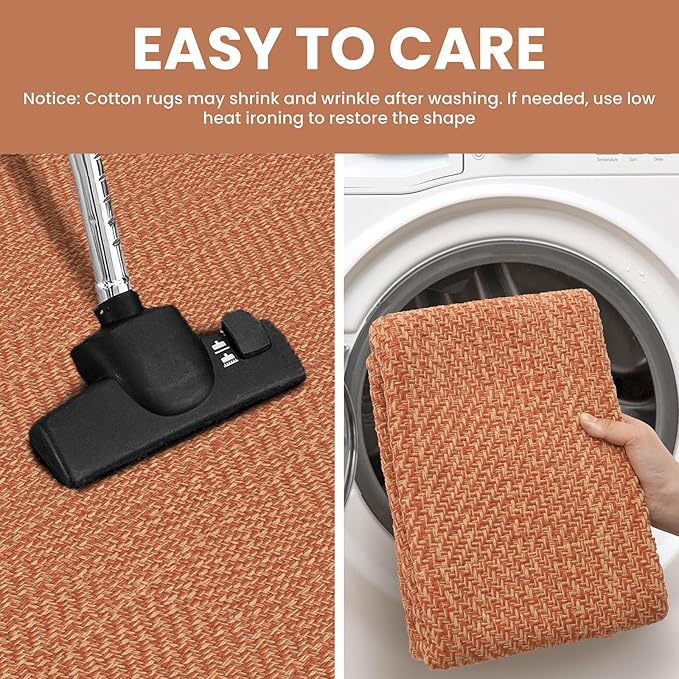 IOHOUZE Washable Area Rug 3x5 Non Slip Rubber Backed Woven Rugs for Entryway Rugs Indoor Outdoor Doormat Throw Rug Floor Carpet for Entrance Kitchen Front Door, Rustic Orange