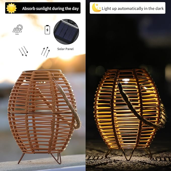 MYCRLIFE Outdoor Rattan Lanterns, Decorative Hanging Lights for Patio Garden Backyard （Two Pack）(Style 3)