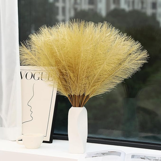 Wertuirk 60pcs Gold Faux Pampas Grass - 24 Inch Long Pampas Grass Wall Decor, Mini Artificial Pampas Grass for Great Gatsby Party Decorations and Glam Room Decor (Gold)