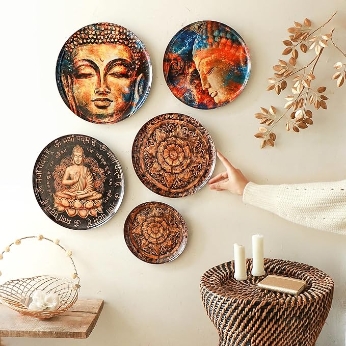 RITUALISTIC Nirvana Wall Plates- Set of 5 (Brown) | Decorative Wall Plates Hanging Room Decor Plate Wedding Gift | Christmas gifts