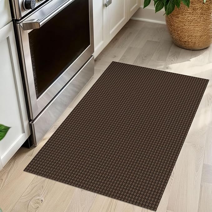 IOHOUZE Small Area Rug 2x3 Washable Woven Rugs for Entryway Non Slip Rubber Backed Front Door Rugs Indoor Doormat Throw Rug Floor Carpet for Entrance Kitchen, Brown