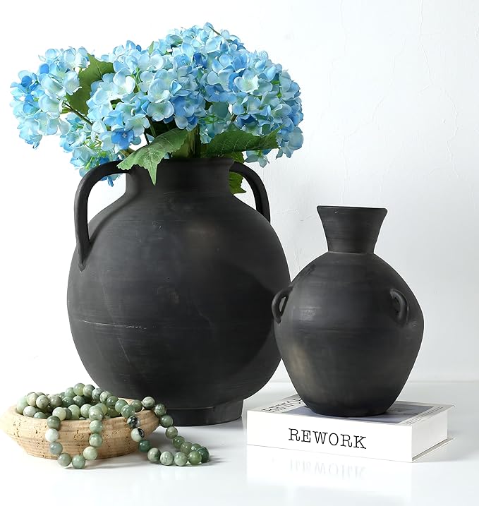 Approx.10 Earthy Gray Pottery Vase with Three Decorative Hooks