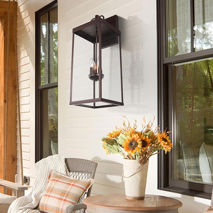 Diyel Outdoor Wall Sconce Light, 28 Inch Tall Transitional Exterior Wall Bracket Lighting with Clear Glass, Modern Anti-Rust Outside Bronze Carriage Lantern Lamp for Front Porch Corridor Doorway Patio