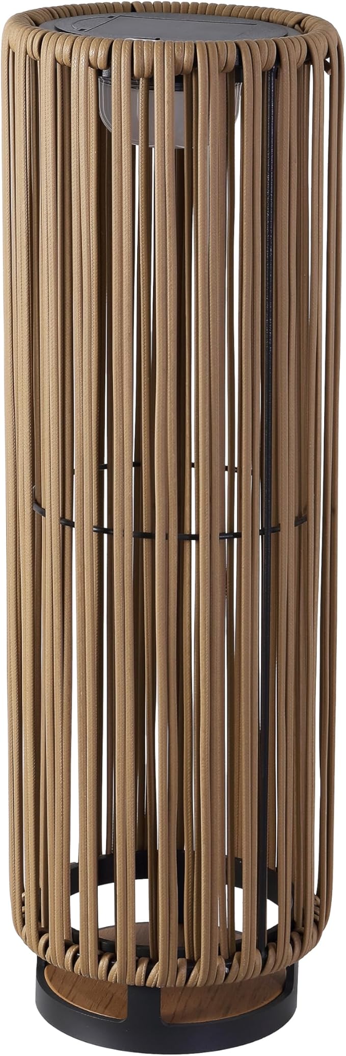 JONATHAN Y JYL2603B 26.75" Modern Solar Outdoor Lantern, Rechargeable Cordless Table Lamp with USB-C Charging, Woven Faux Rattan Dusk to Dawn Accent Light for Patio, Deck, Garden, Porch, Natural