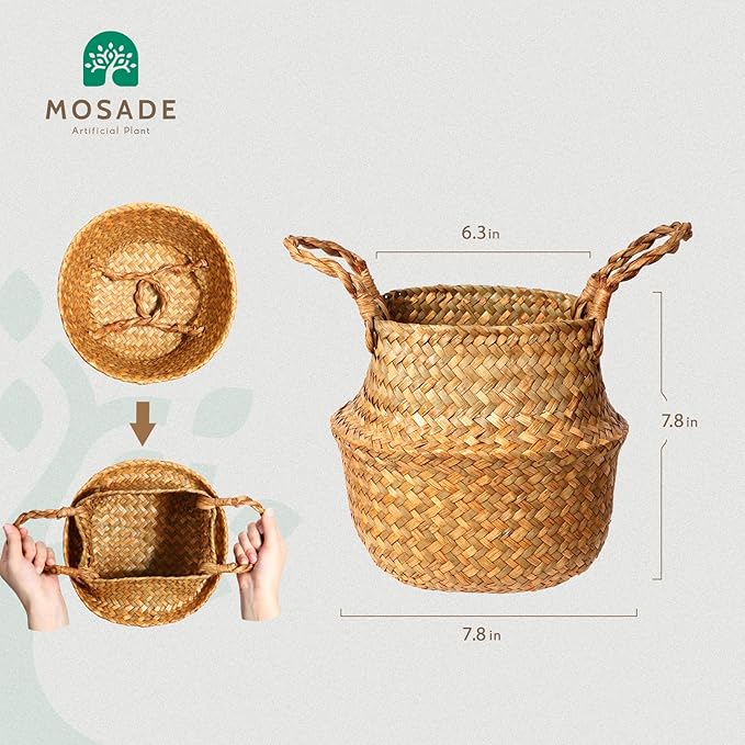 MOSADE Artificial Olive Tree 7 Feet Fake Olive Silk Plant and Handmade Seagrass Basket, Perfect Tall Faux Topiary Silk Tree for Indoor Entryway Modern Decor Home Office Porch Balcony Gift,1Pack