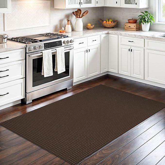 IOHOUZE Washable Area Rug 3x5 Non Slip Rubber Backed Woven Rugs for Entryway Rugs Indoor Outdoor Doormat Throw Rug Floor Carpet for Entrance Kitchen Front Door, Brown