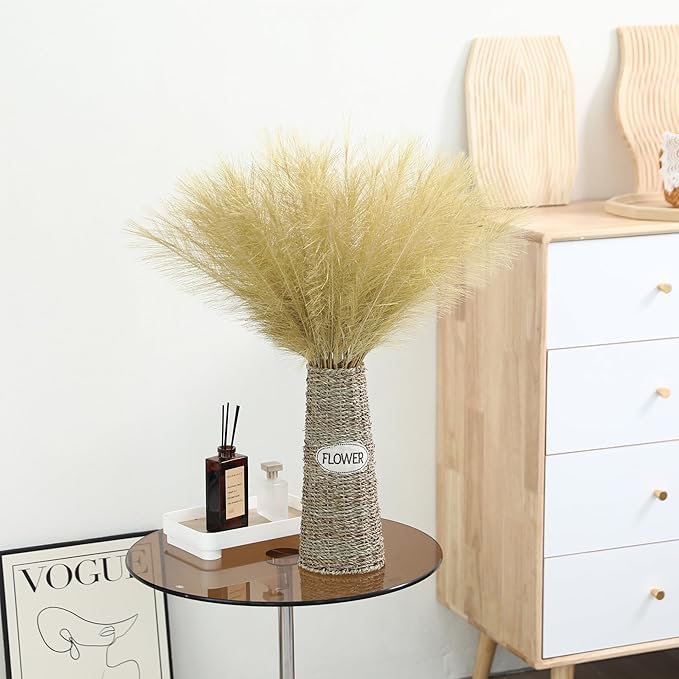 Wertuirk Gold Faux Pampas Grass - 30pcs 24 Inch Long Pampas Grass Wall Decor, Mini Artificial Pampas Grass for Great Gatsby Party Decorations and Glam Room Decor (Gold)