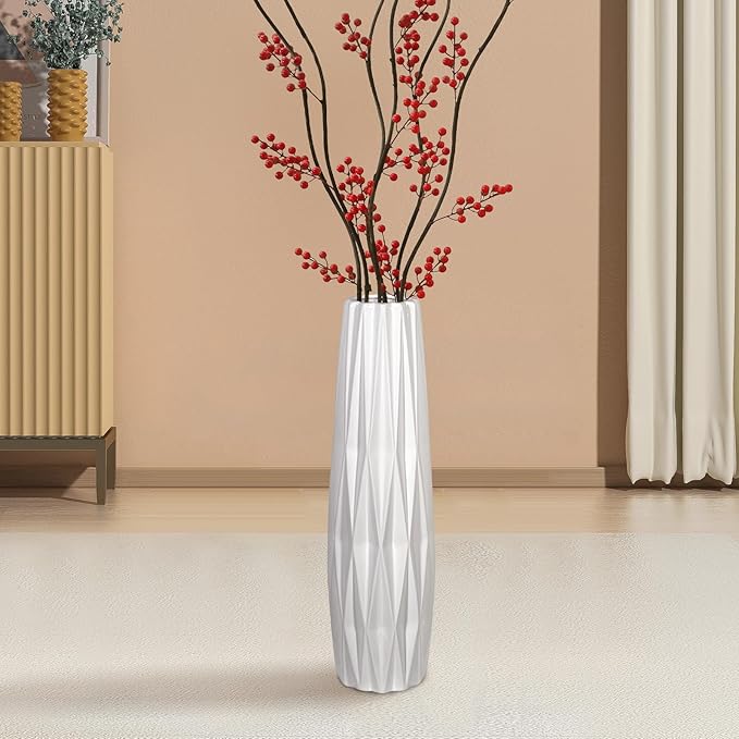 GDSZJLJ 15.7 Inch Tall White Ceramic Floor Vase, Big Standing Flower Vase with Glossy Glaze, Large White Vases for Flowers,Decorative Ceramic Vases for Living Room,Bedroom,Office,Entryway,Dining