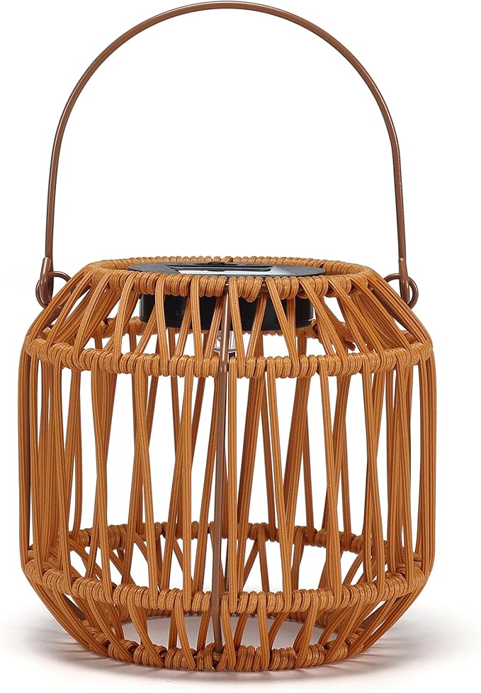 MYCRLIFE Solar Outdoor Rattan Lanterns, Decorative Hanging Lights for Patio Garden Backyard（Two Pack）(Style 1)