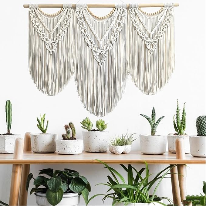 RUIZHIXUAN large macrame wall hanging - Boho Tapestry Macrame Wall Decor Art- Chic Bohemian Handmade Woven Tapestry Home Decoration for Bedroom Living Room Apartment Dorm Gallery - 43"x32" (Bead)