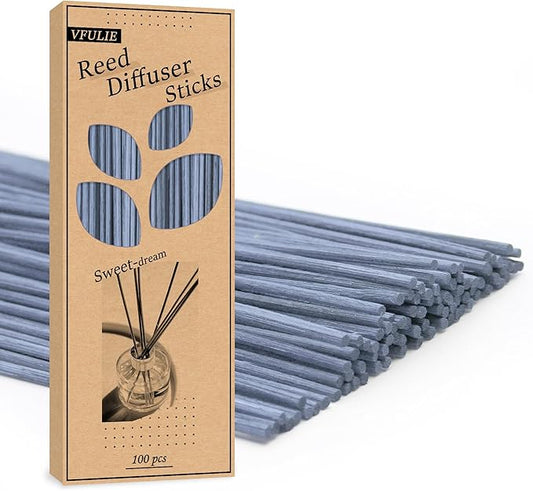 VFULIE 100PCS Reed Diffuser Sticks, 10 Inch Natural Rattan Wood Sticks Essential Oil Aroma Diffuser Sticks Refill Replacement for Aroma Fragrance (Grey-Blue)