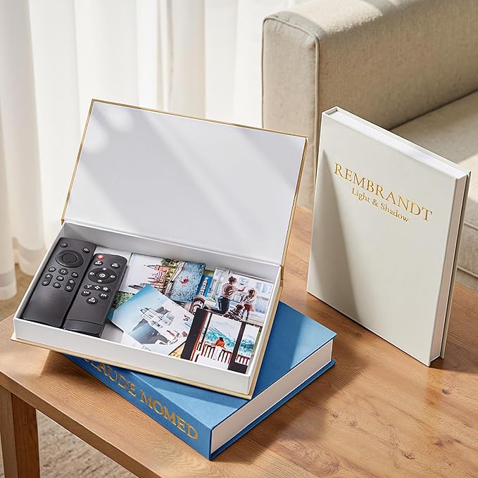 JARLINK Aesthetic Decorative Books, Set of 3 Linen Faux Books for Coffee Table, Bookshelf or Mantle Decor, Stylish Book Storage Boxes for Home Decor, Photo Organization, and Keepsake Storage, Blue