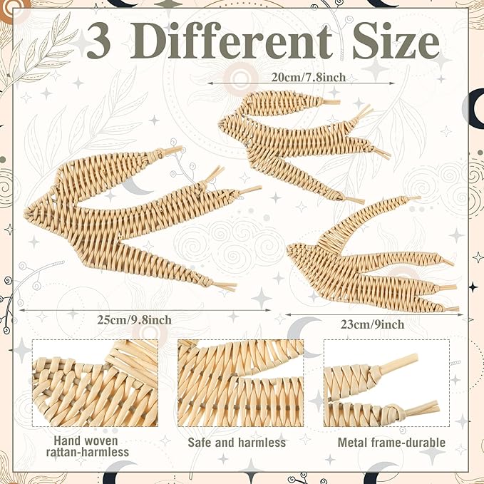 Threehoney 3 Pcs Boho Christmas Beach Bathroom Decor 3 Size Handmade Wicker Wall Decors Coastal Hanging Wall Art Florida Christmas Decoration for Indoor Outdoor Xmas Gifts(Bird)