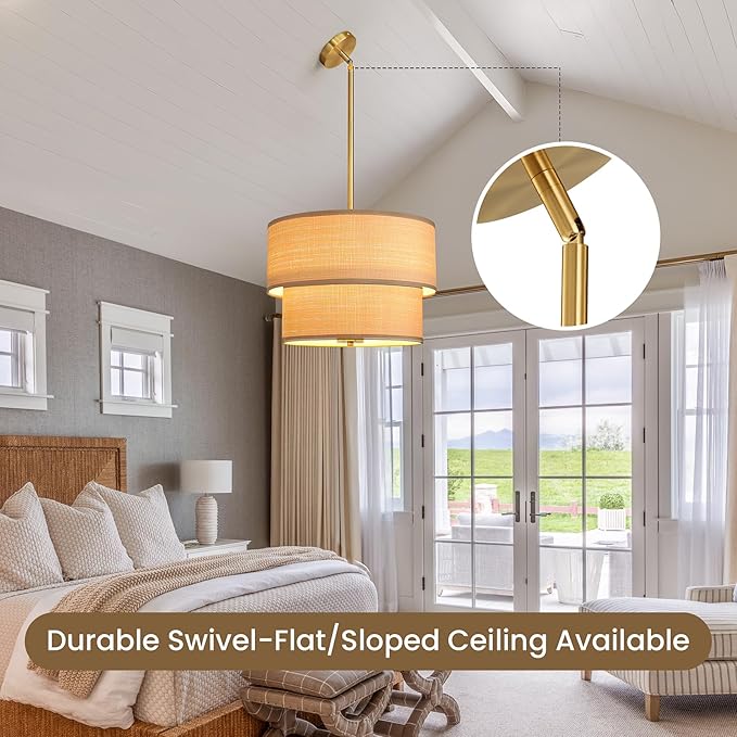 Rattan Chandelier Light Fixtures: 17 inch Boho Pendant Lights with Wicker Lampshade, E12 5 Lights Height Adjustable Hand Woven Hanging Drum Chandeliers for Dining Room Kitchen Living Room