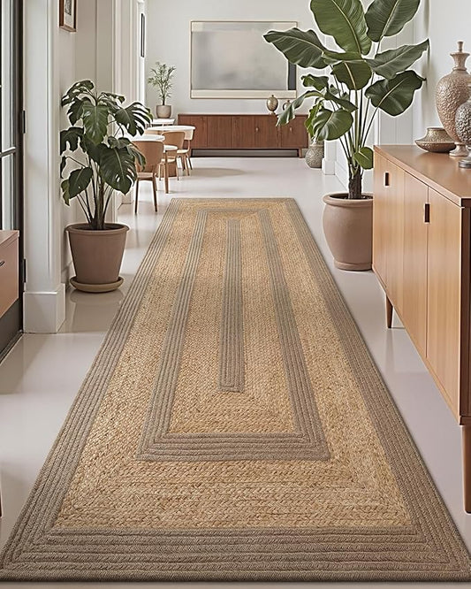 LUMI Jute Runner Rug Non Slip for Hallway, 3'x7' Natural Rustic Carpet No Shedding, Farmhouse Braided Area Mat Indoor High Traffic for Living Room, Entryway, Kitchen, Laundry