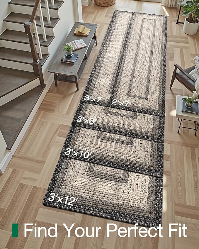 LUMI Runner Rug Non Slip for Hallway, 3'x7' Natural Rustic Carpet No Shedding, Farmhouse Braided Area Mat Indoor High Traffic for Living Room, Entryway, Kitchen, Laundry
