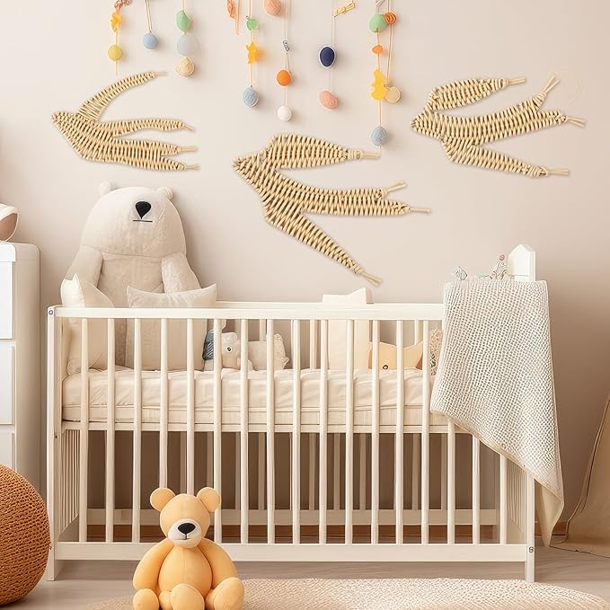 Threehoney 3 Pcs Boho Christmas Beach Bathroom Decor 3 Size Handmade Wicker Wall Decors Coastal Hanging Wall Art Florida Christmas Decoration for Indoor Outdoor Xmas Gifts(Bird)