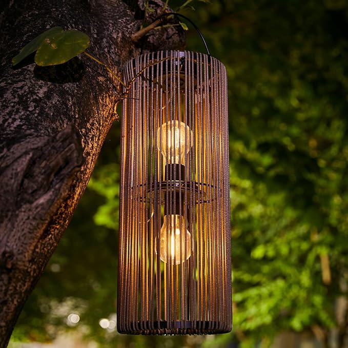 GIBMIDSER Solar Lanterns Outdoor Waterproof Hanging Rattan Weaving Solar Garden Lanterns Solar Powered with Handle,Decorative Retro Rattan Lights for Garden / Yard / Patio / Porch.