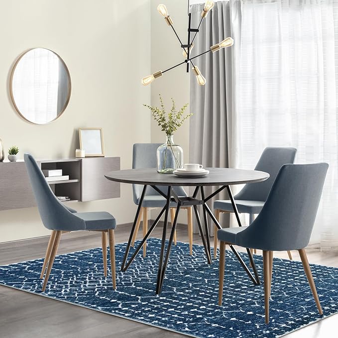 Lahome Moroccan Blue Area Rug 5x7 Machine Washable Non-Slip Throw Living Room Rugs Ultra-Thin Stain Resistant Soft Rug for Bedroom, Geometric Print Modren Carpet Rug for Dining Room Office Entryway