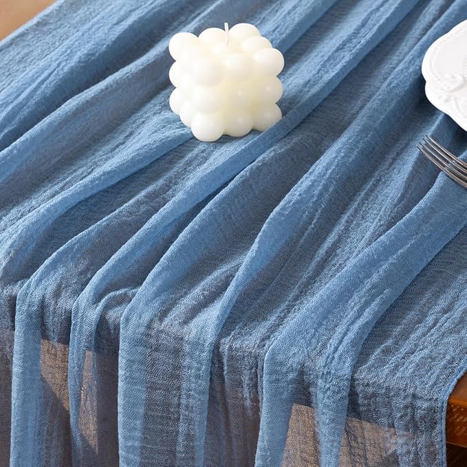 Socomi 6pcs Dusty Blue Fall Thanksgiving Gauze Cheesecloth Table Runner 120 Inch Rustic Boho Cheese Cloth Runner for Wedding Party Baby Bridal Shower Centerpiece Decoration Holiday Home Decorations