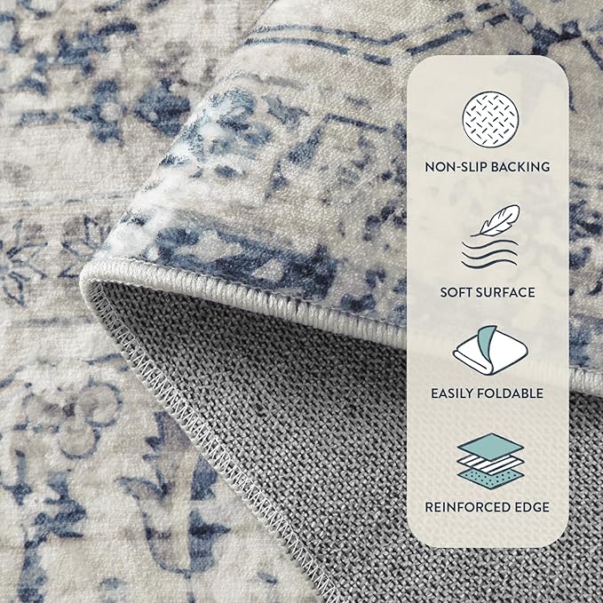 Lahome Oriental Area Rug, 3x5 Washable Rugs for Living Room Non Slip Entry Mat, Vintage Soft Pet Friendly Throw Carpet for Entryway Bedroom Dinning Room, Blue