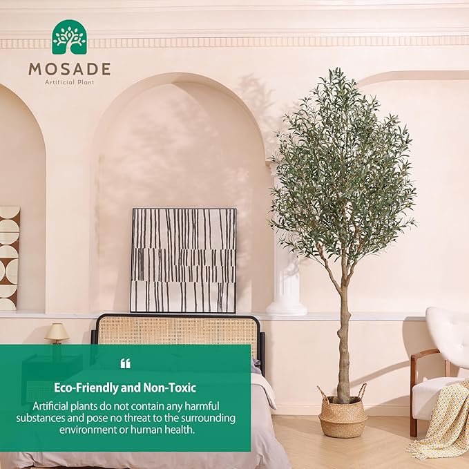 MOSADE Artificial Olive Tree 10 Feet Fake Olive Plant and Handmade Seagrass Basket, Perfect Tall Faux Topiary Silk Tree for Indoor Entryway Decor Home Office Gift