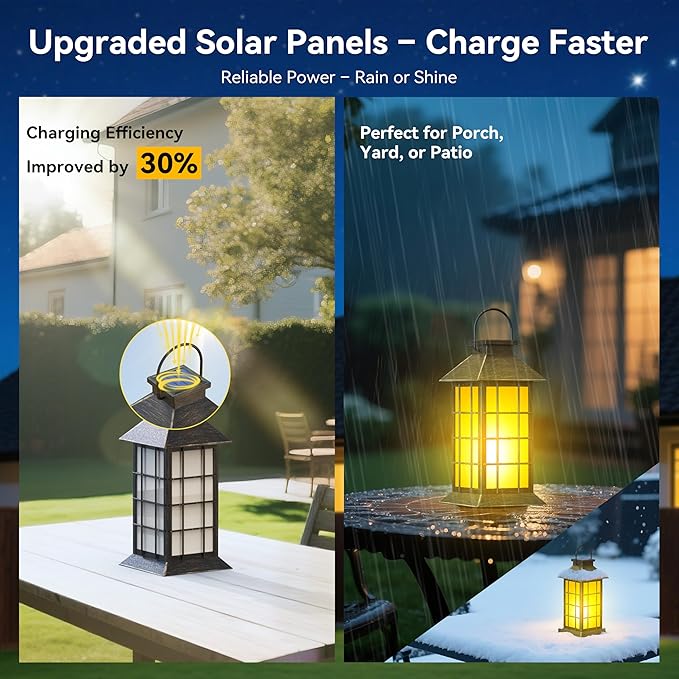 anyperfect 2 Pack 13" Patina Solar Lantern with Flickering Flame Candle | Outdoor Waterproof Hanging Lanterns, Metal & Glass Solar Lights for Garden Decoration, Rustic Outdoor Gifts for Mom