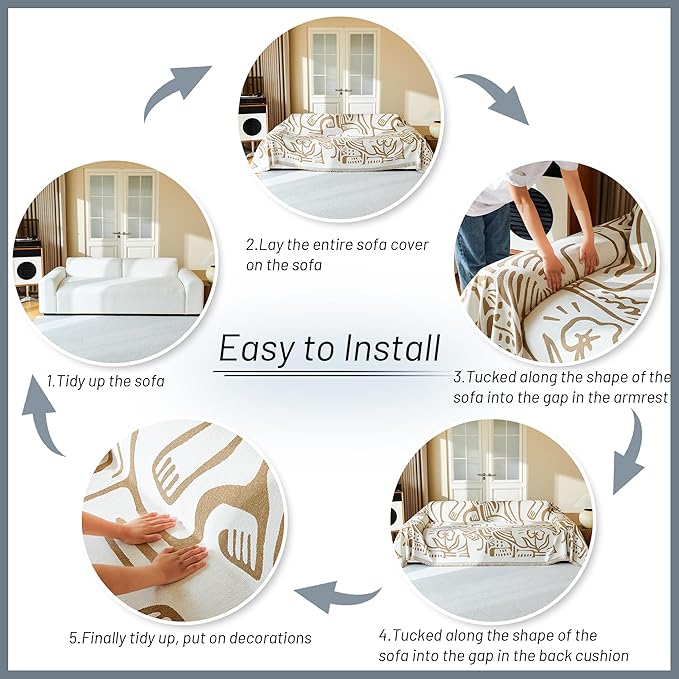 MYSKY HOME Couch Cover for Dogs, Washable Couch Covers, Sofa Covers for Sectional Sofa, Couch Cover 2 Cushion Sofa Dogs Furniture Protector, Chenille Sofa Covers for Pets, 71"x118", Abstract Khaki