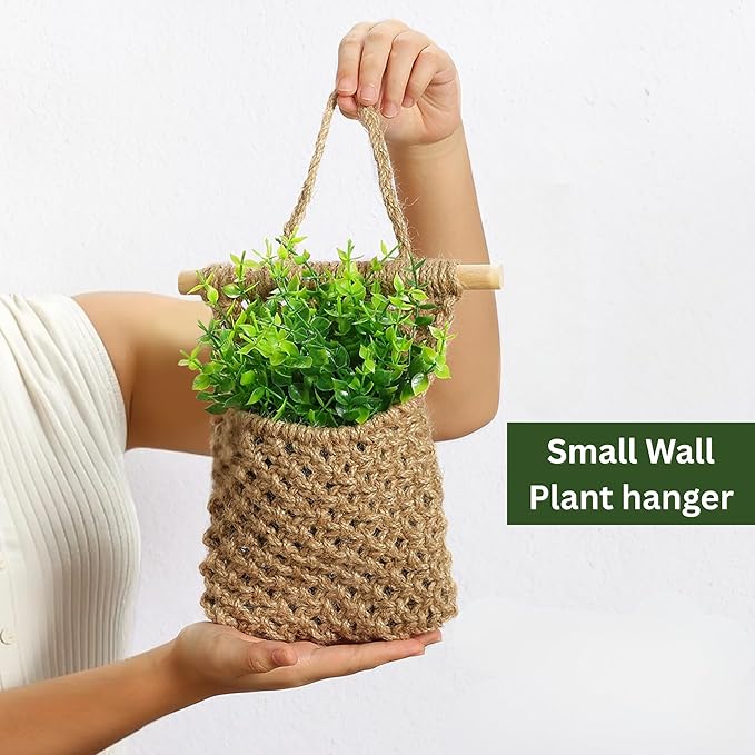 2 Packs Macrame Wall Planters with Artificial Eucalyptus | Macrame Plant Hanger, Wall Plant Holders for Boho, Bathroom, Bedroom & Wall Hanging Decor (2 Packs, Brown)