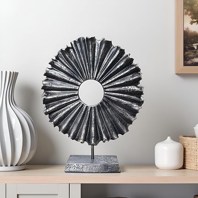 LAIKEARTS Modern Abstract Round Decorative Sculpture, Dining Living Room Desk Decor,Geometric Home Decor Statues,Shelf Top Decor Aesthetics, Coffee Tables or Office Shelves（Bronze Colored）